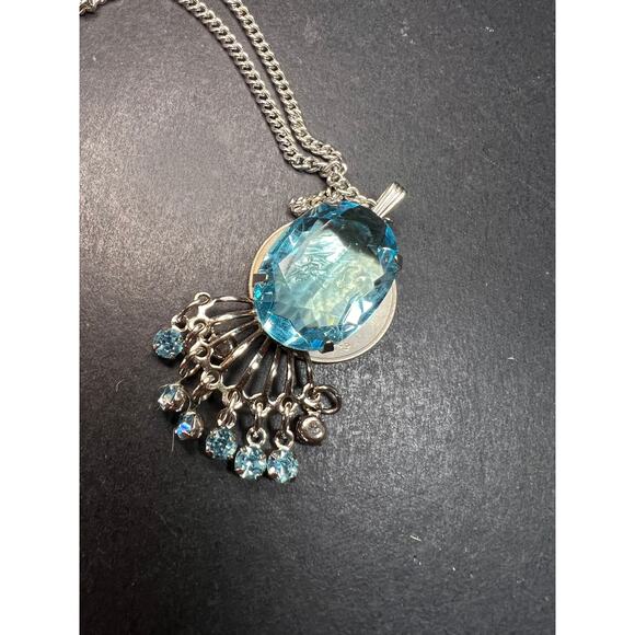 Vintage Park Lane Mid Century Blue Glass Chandelier Necklace 21” - Picture 3 of 9